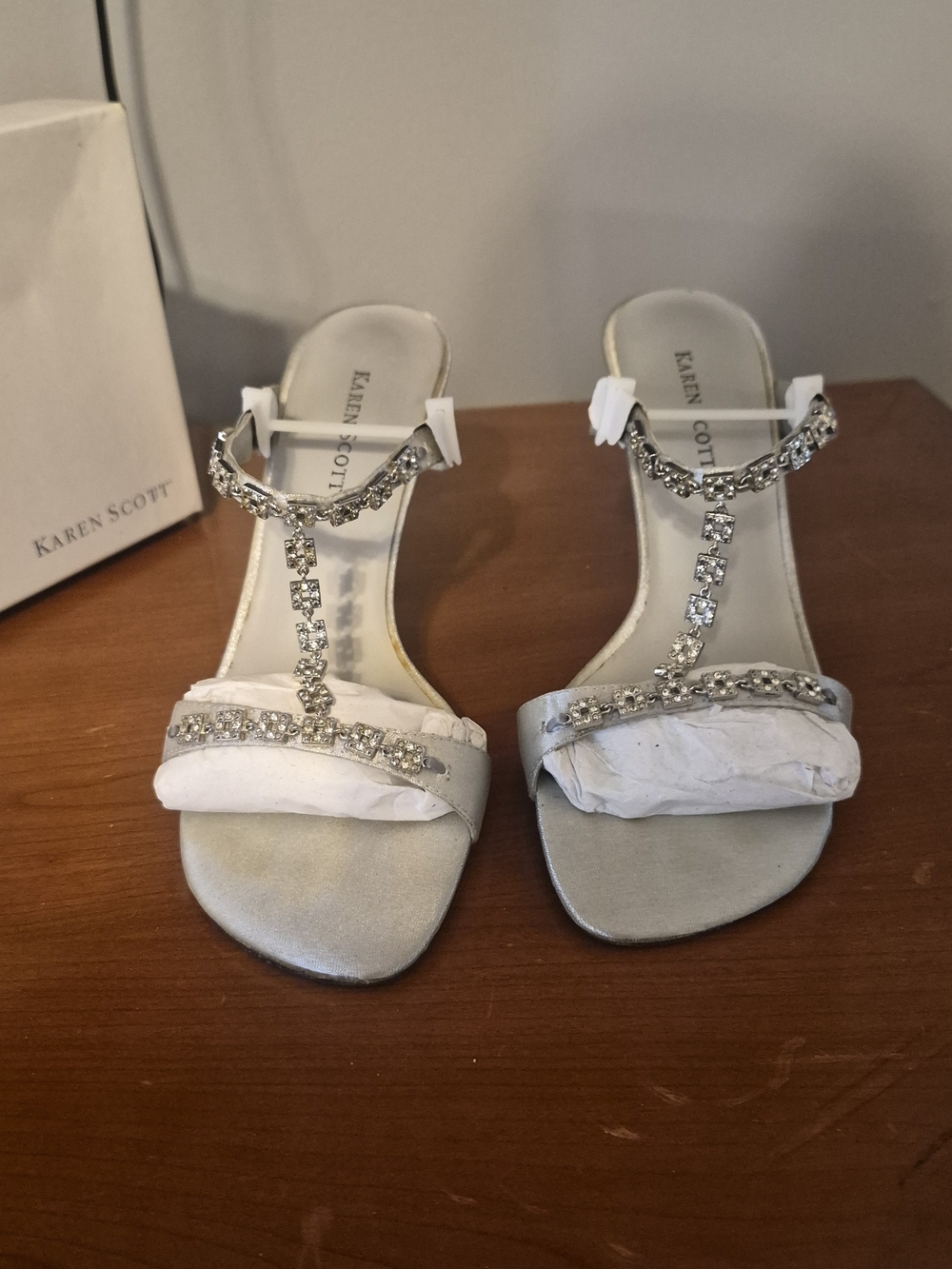 Karen Scott Women's Silver T-Strap Jeweled Sandals